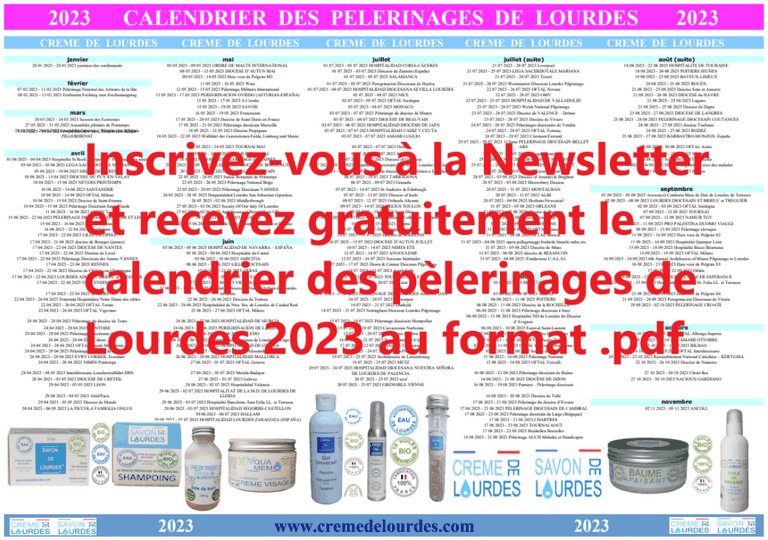 Calendrier pelerinages de lourdes 2023