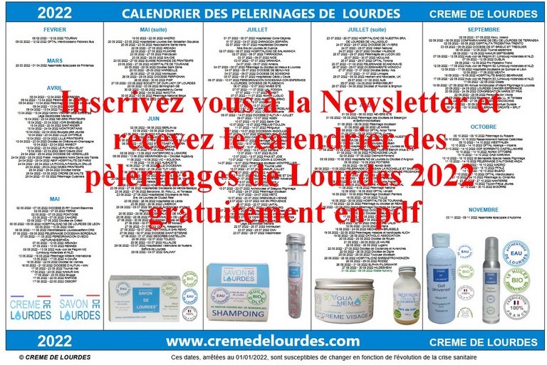 Calendrier 2022 Pelerinages Lourdes