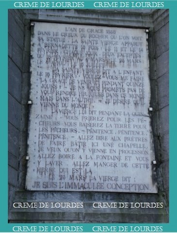 Plaque des parôles de la Vierge à Soubirou